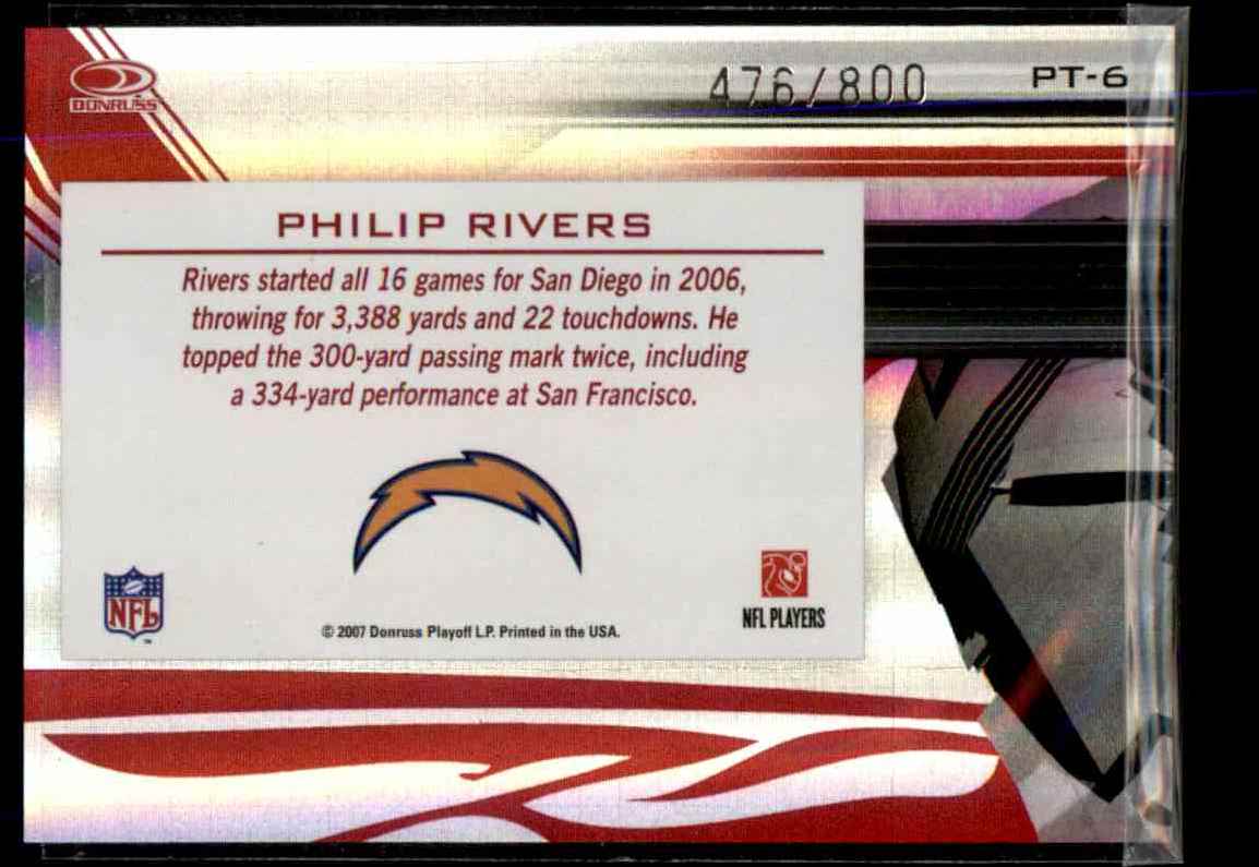 2007 Donruss Elite Passing The Torch Red Philip Rivers #6 card back image