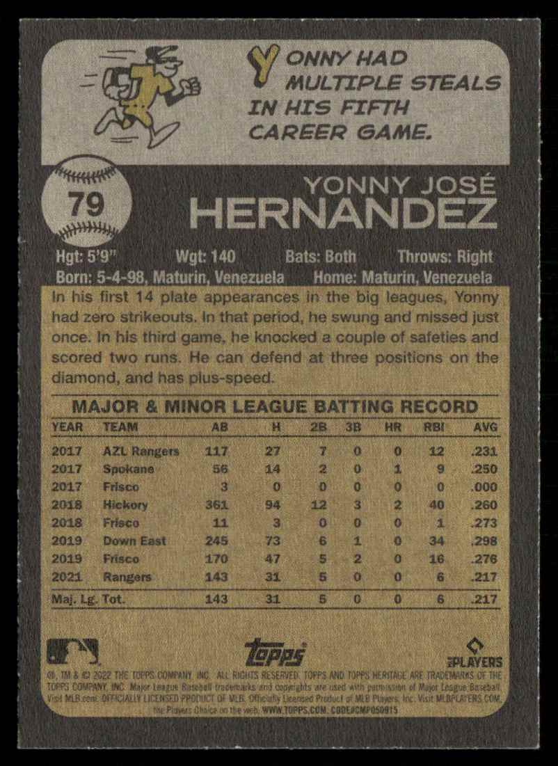 2022 Topps Heritage Yonny Hernandez #79 card back image