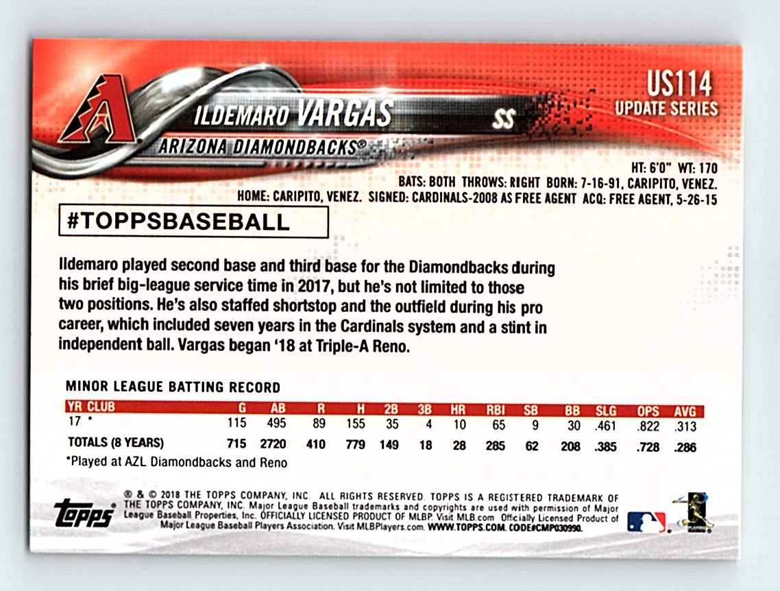 2018 Topps Update Ildemaro Vargas #US114 card back image
