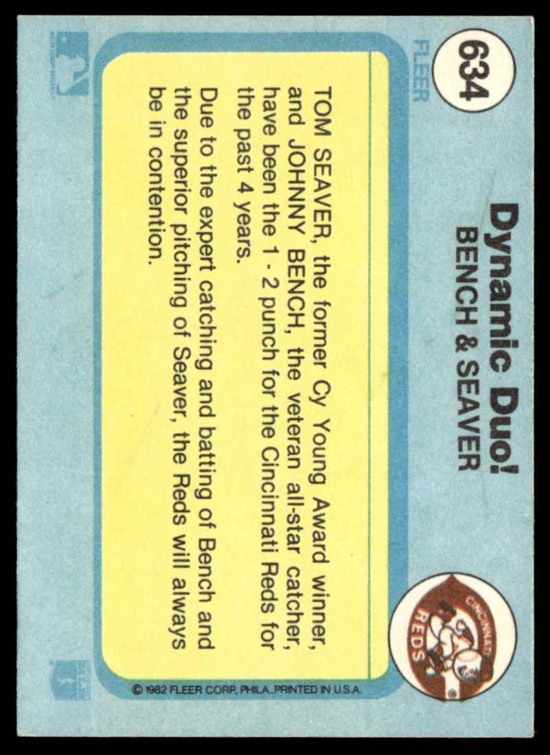 1982 Fleer "Dynamic Duo!" Johnny Bench/Tom Seaver #634 card back image