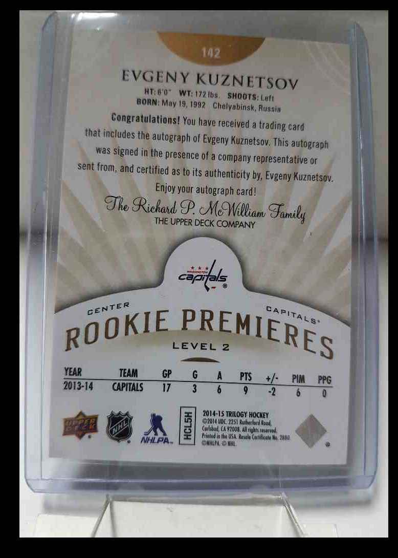 2014-15 Upper Deck Trilogy Evgeny Kuznetsov 314/399 #142 card back image