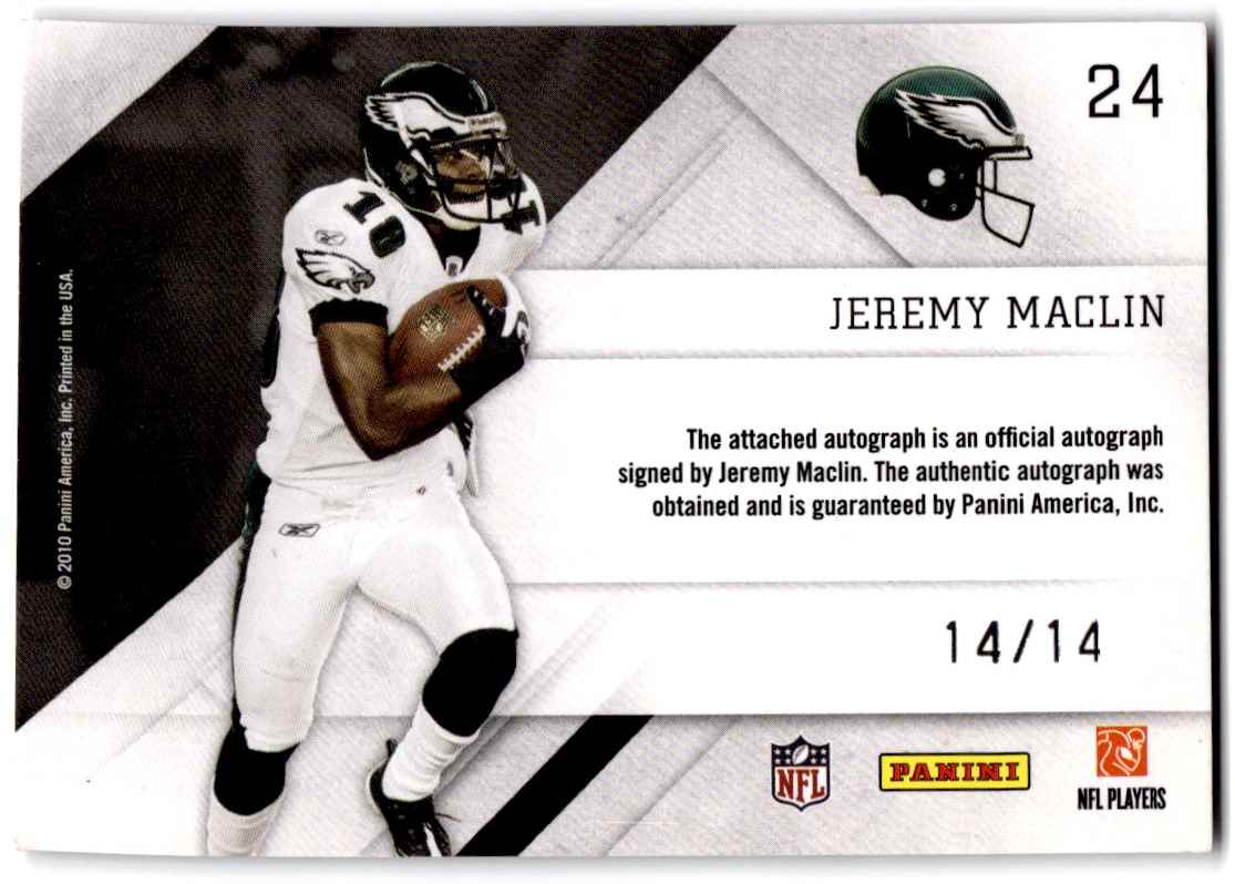 2010 Panini Prestige Jeremy Maclin #24 card back image