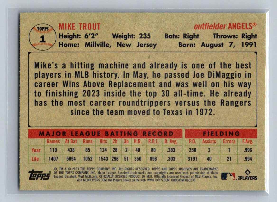 2023 Topps Archives Mike Trout #1 card back image