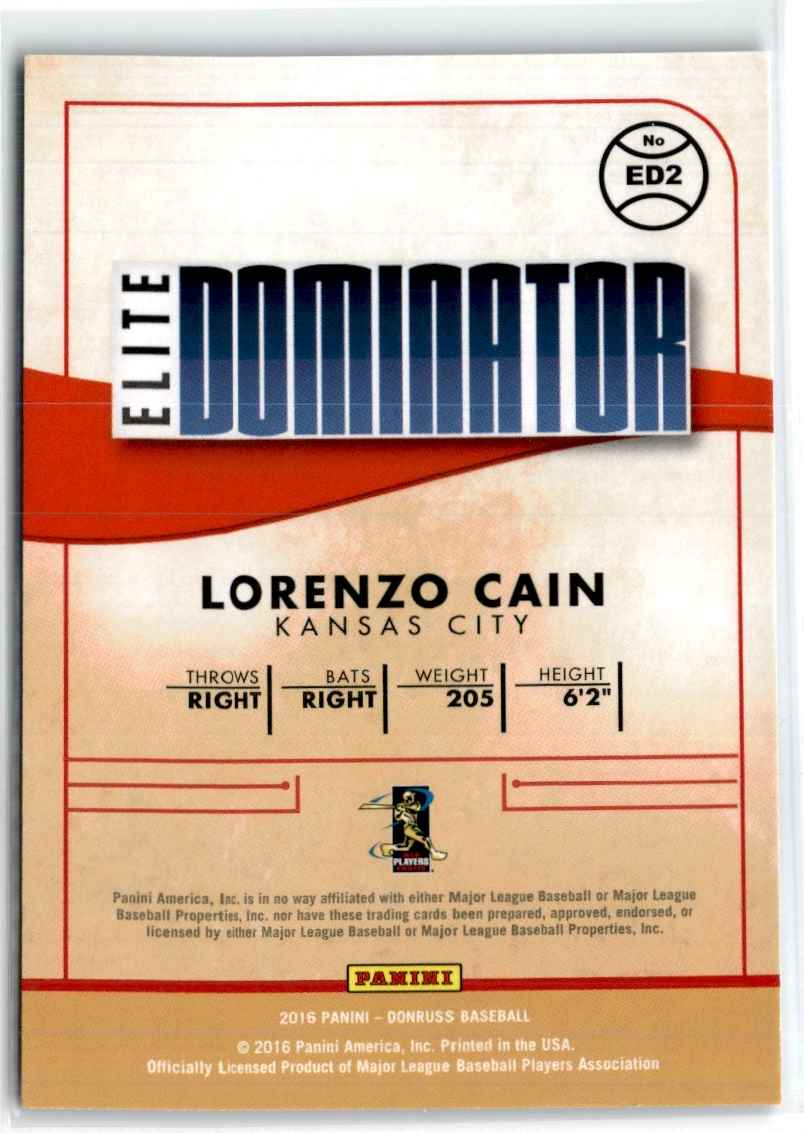 2016 DONRUSS LORENZO CAIN #ED2 card back image