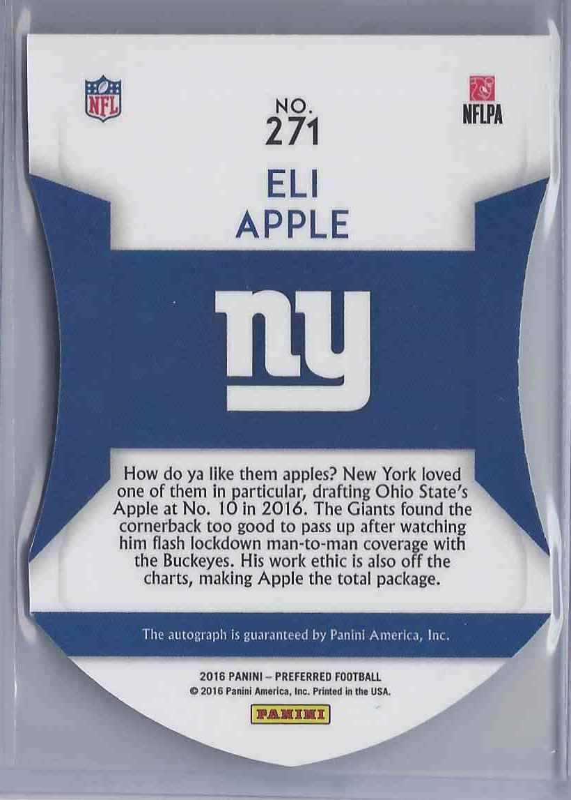 2016 Panini Preferred Eli Apple #271 card back image
