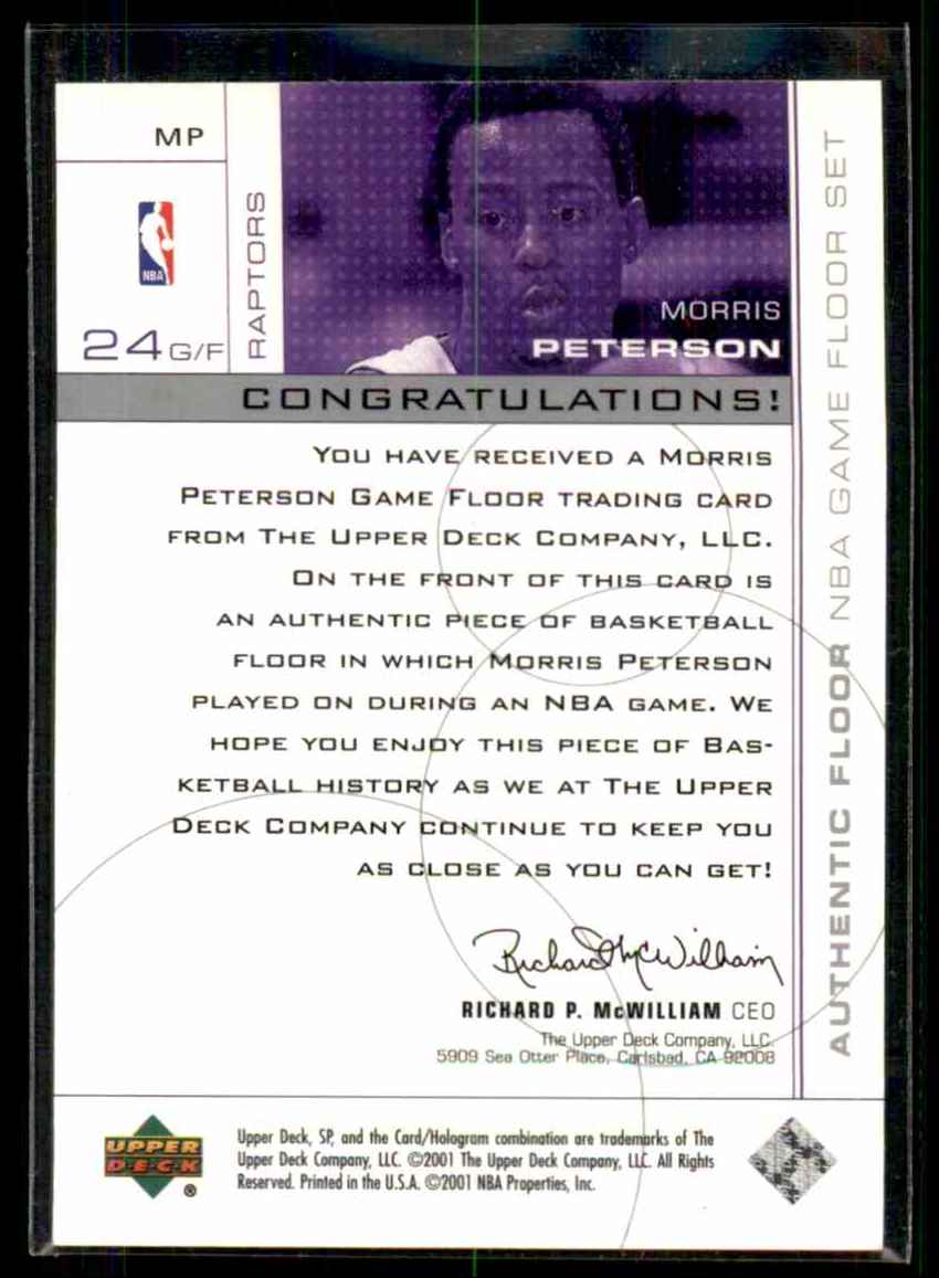 2000-01 SP Game Floor Edition Authentic Floor Morris Peterson #MP card back image