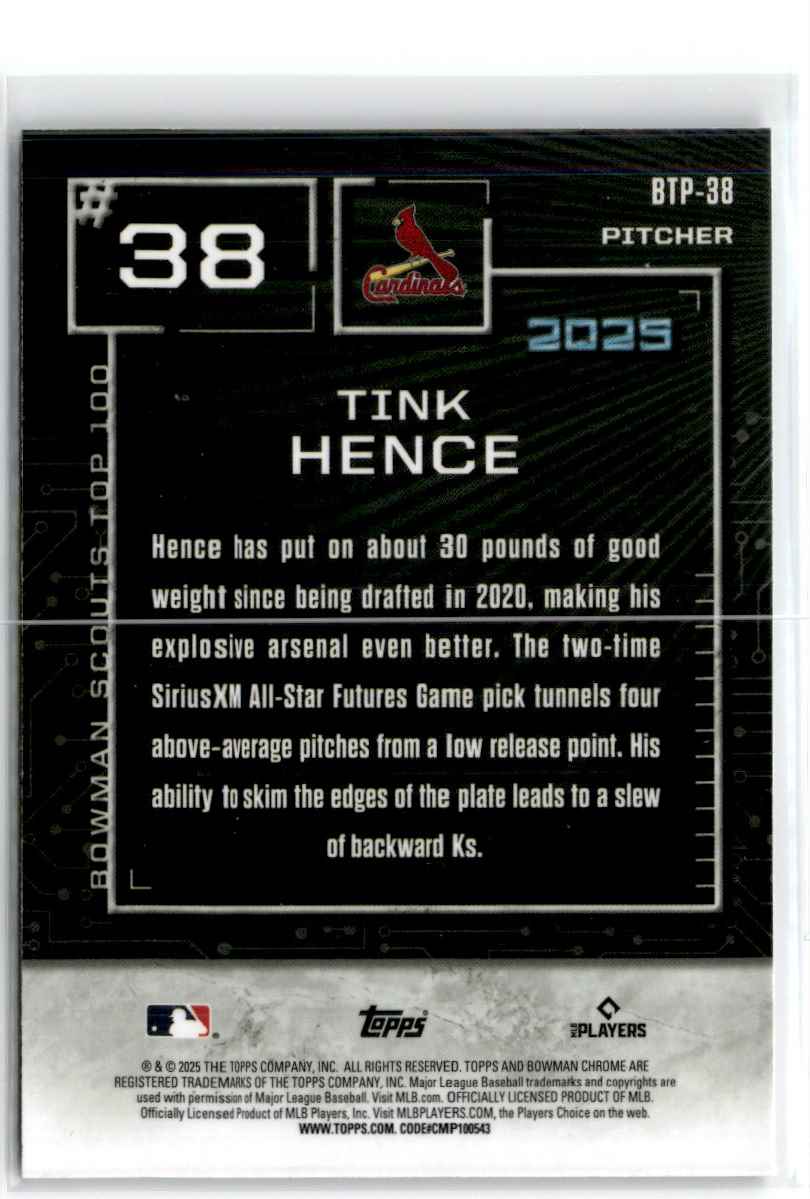 2025 Bowman Scouts Top 100 Tink Hence #BTP-38 card back image