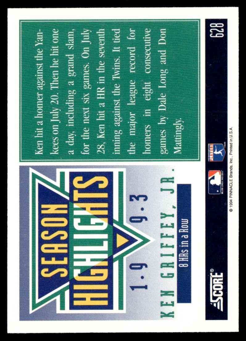 1994 Score Ken Griffey Jr. #628 card back image