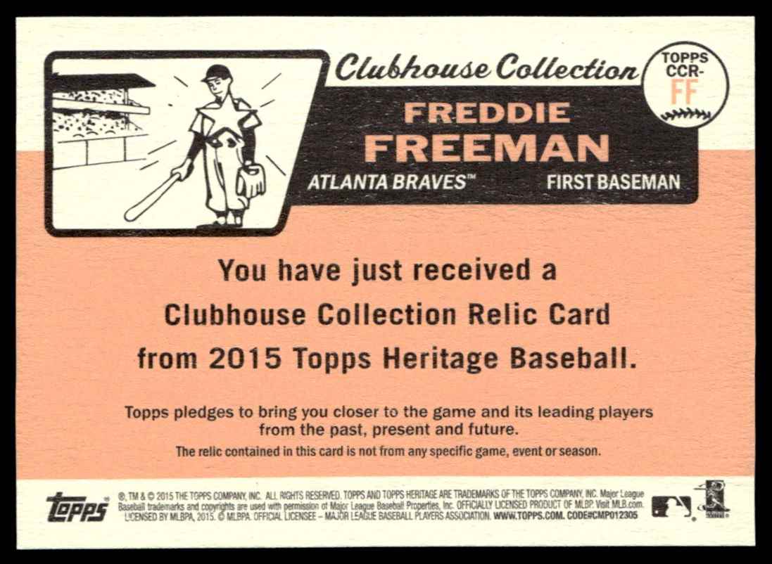 2015 Topps Heritage Clubhouse Collection Jersey Freddie Freeman #AB-1 card back image