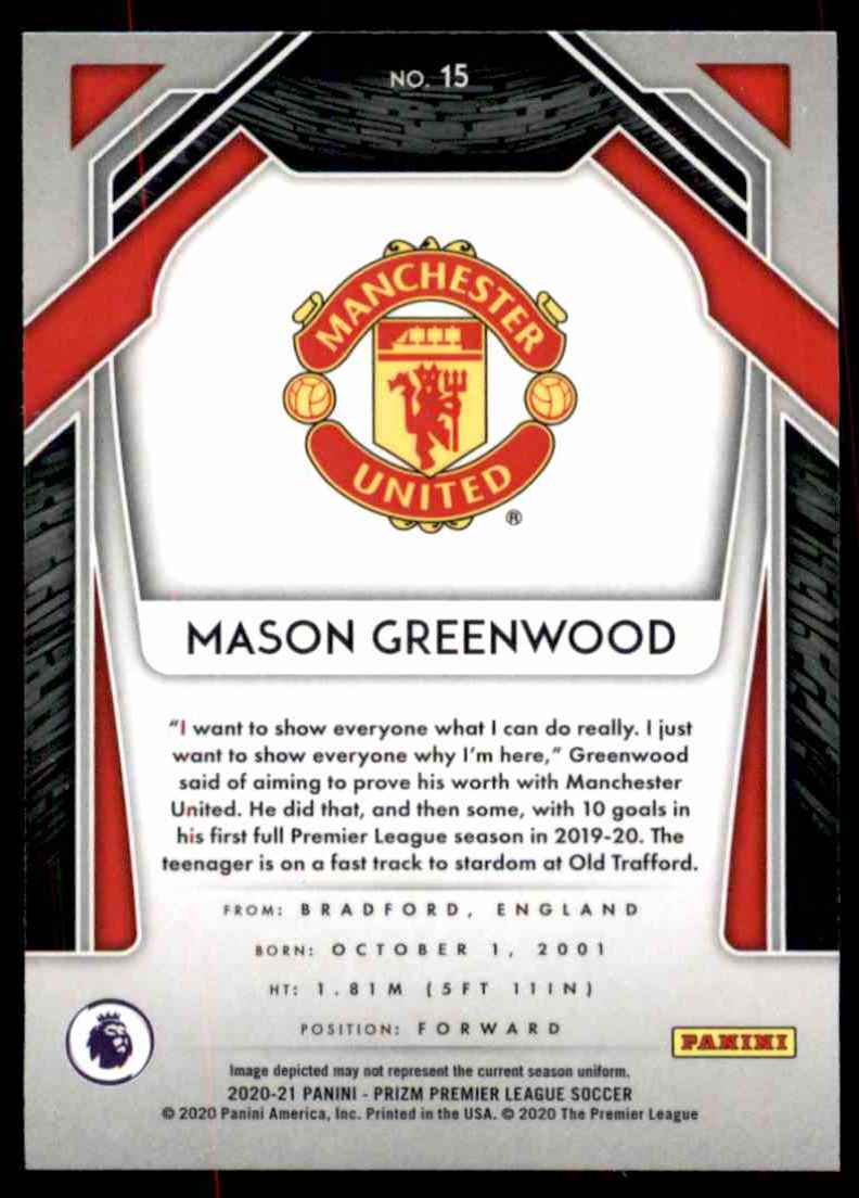 2020 Panini Prizm English Premier League Mason Greenwood #15 card back image