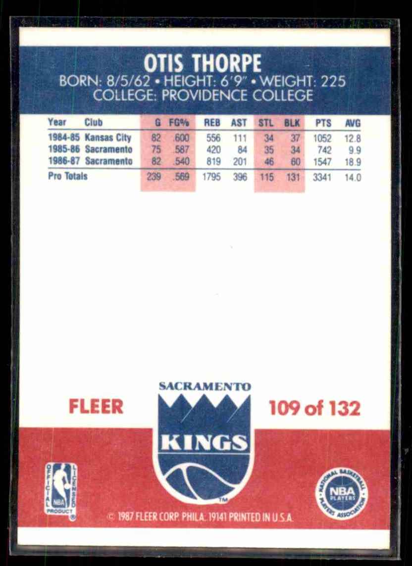 1987-88 Fleer Otis Thorpe #109 card back image