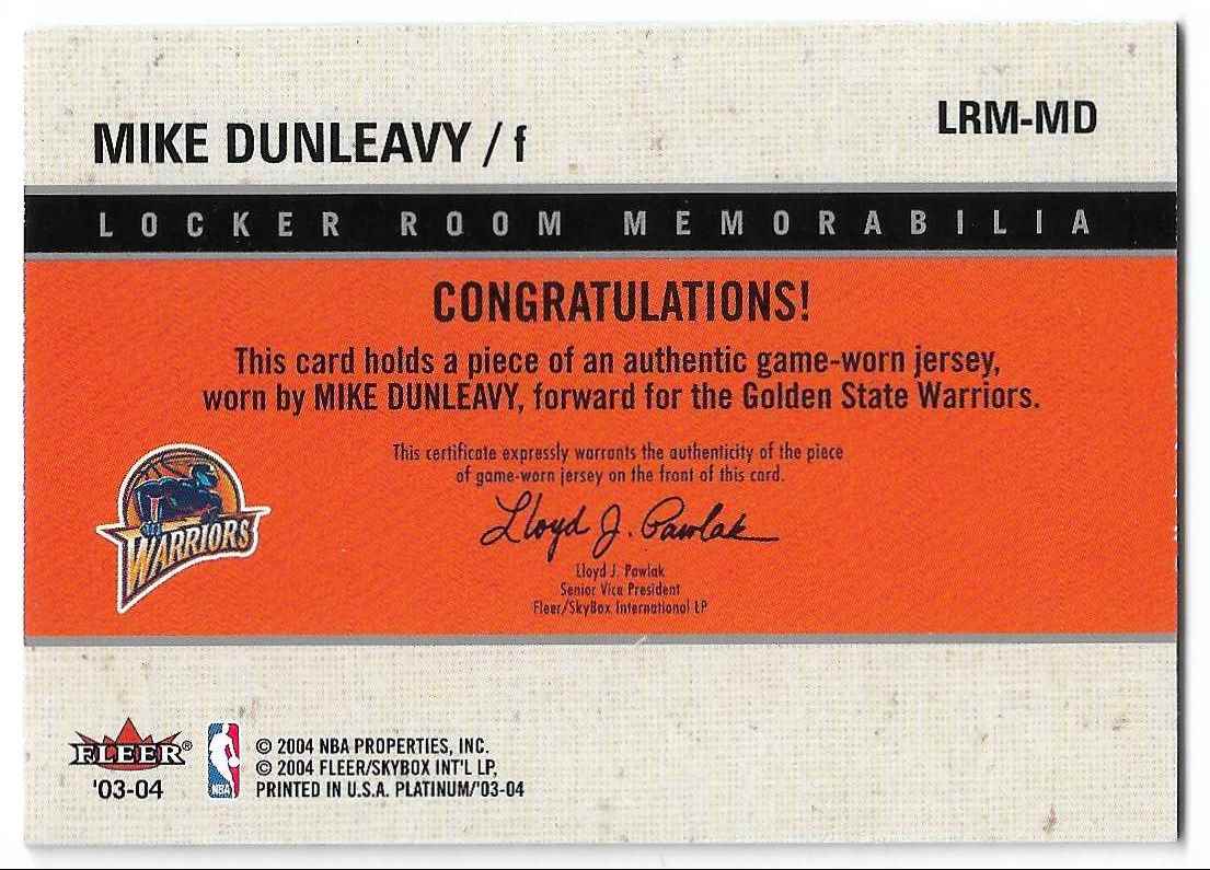 2003-04 Fleer Platinum Locker Room Memorabilia Mike Dunleavy #LRM-MD card back image