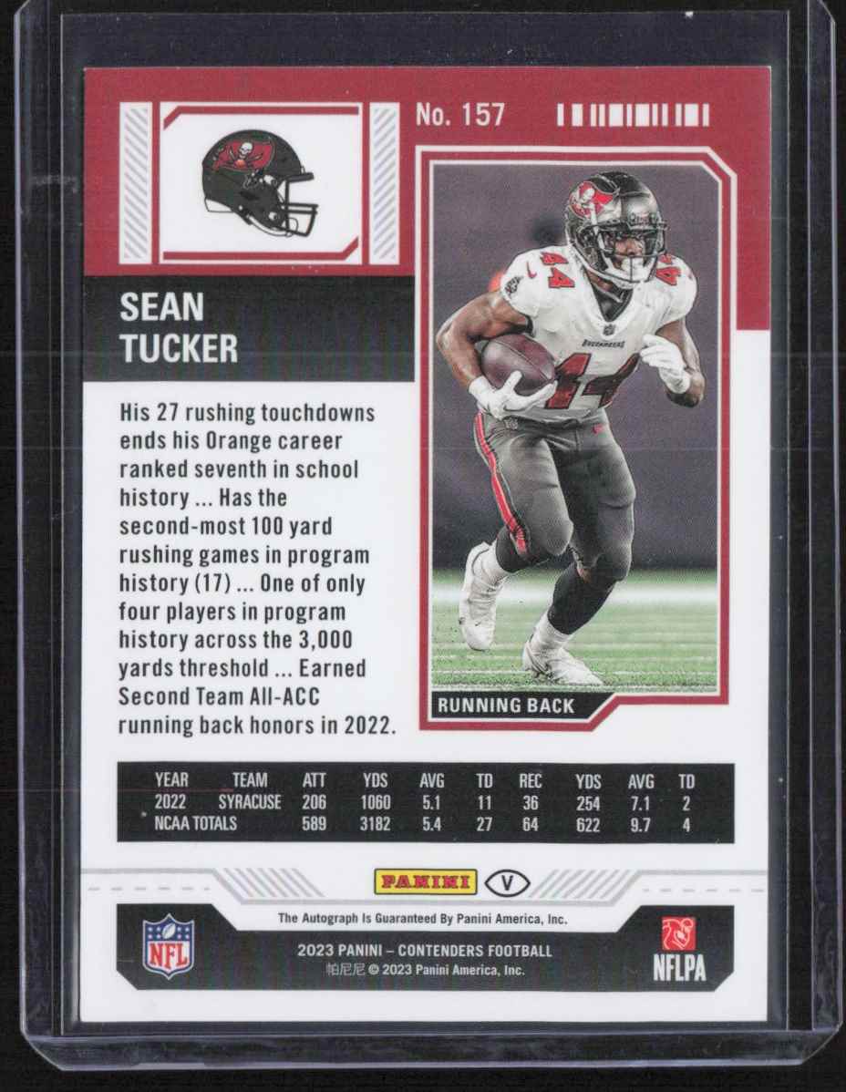 2023 Contenders Rookie Variation Ticket Sean Tucker #157 card back image