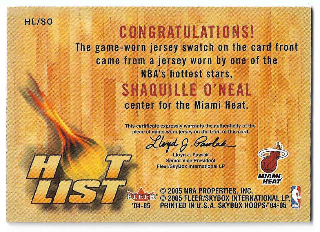 2004-05 Skybox Hoops Hot List Shaquille O'Neal #HL/SO card back image