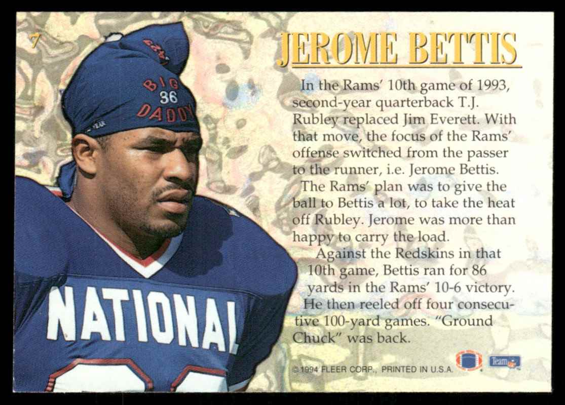 1994 Fleer Jerome Bettis Rookie of the Year Jerome Bettis #7 card back image