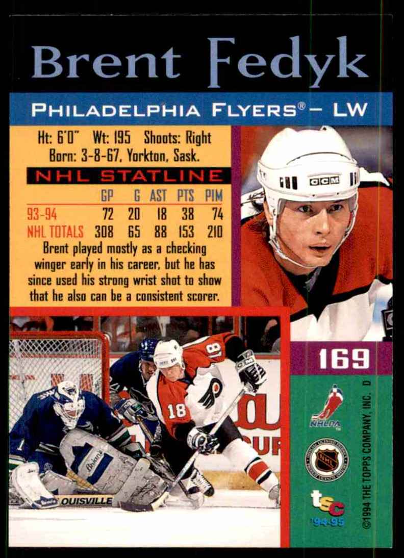 1994-95 Stadium Club Brent Fedyk #169 card back image