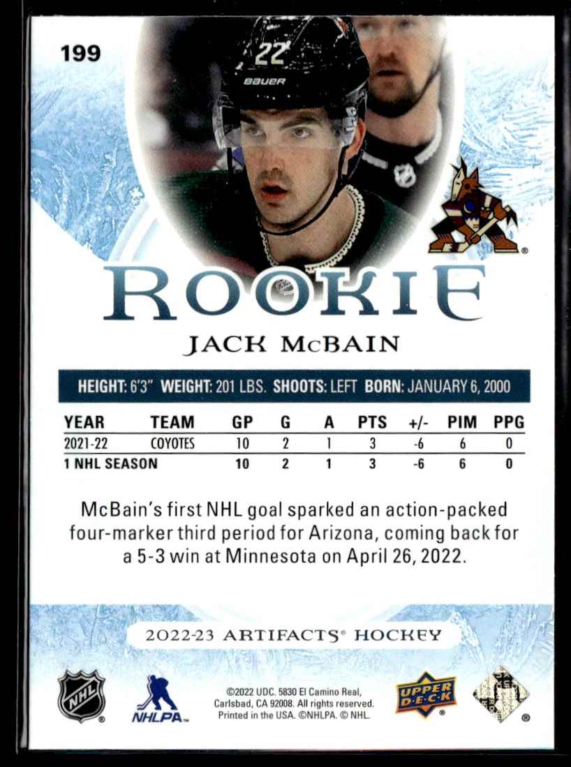 2022-23 Upper Deck Artifacts Jack McBain #199 card back image