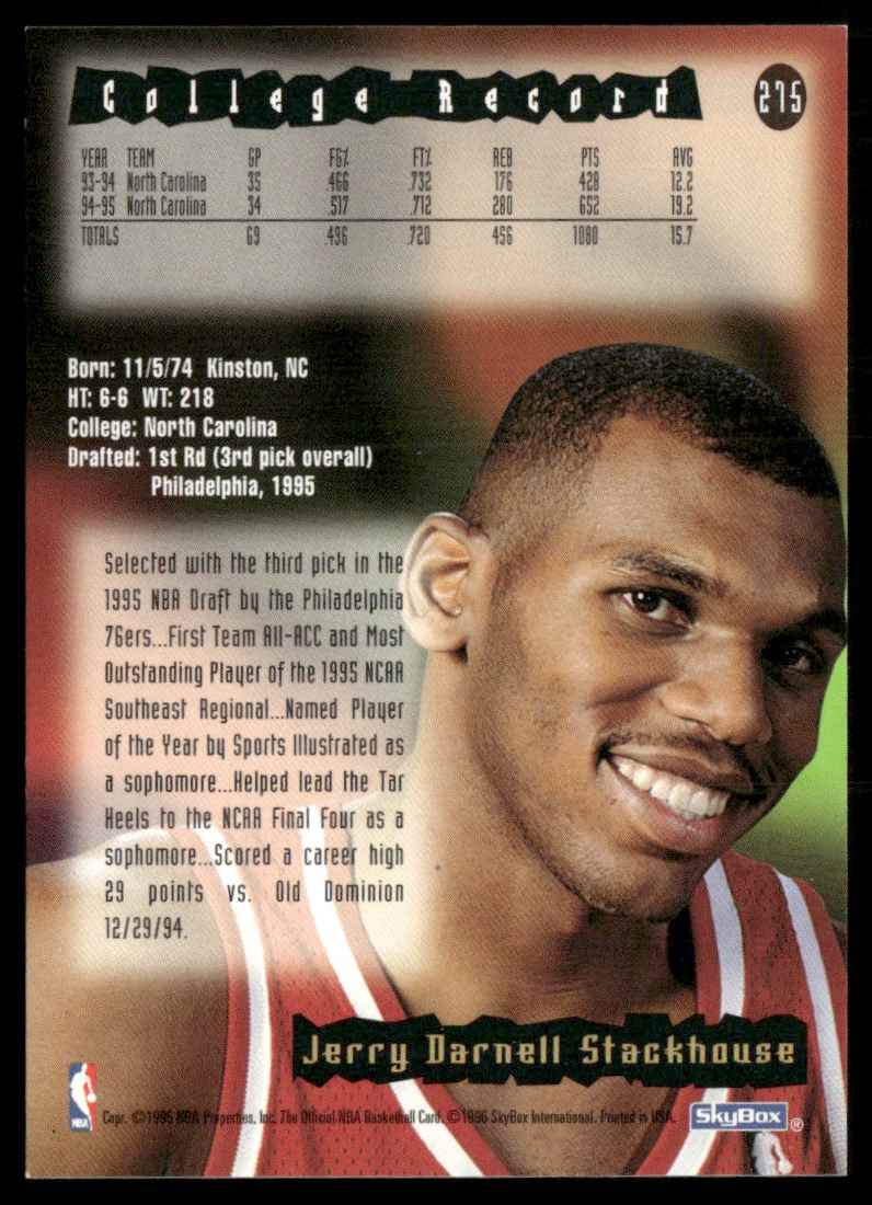 1996-97 Hoops Jerry Stackhouse #275 card back image