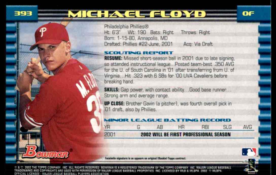 2002 Bowman Bowman Michael Floyd #393 card back image