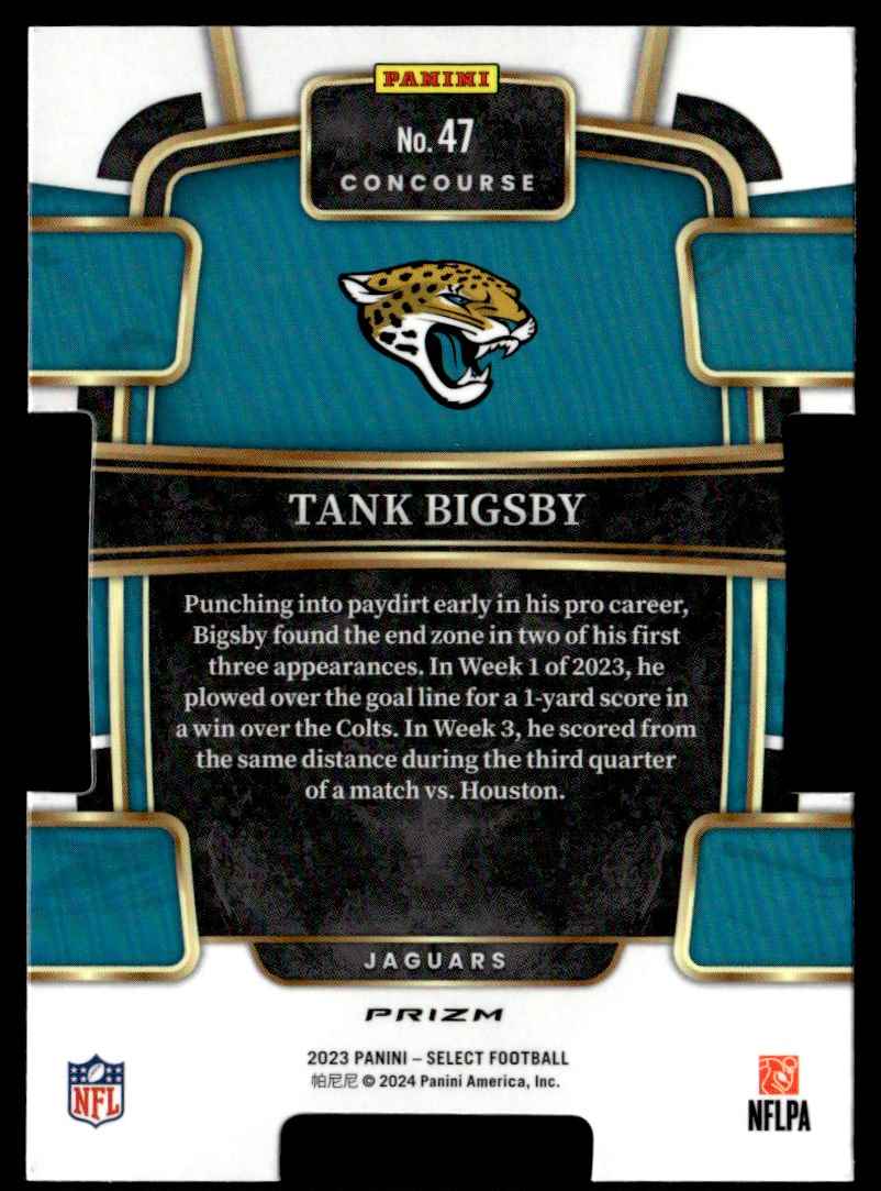 2023 Select Black Green Die Cut Prizms Tank Bigsby #47 card back image