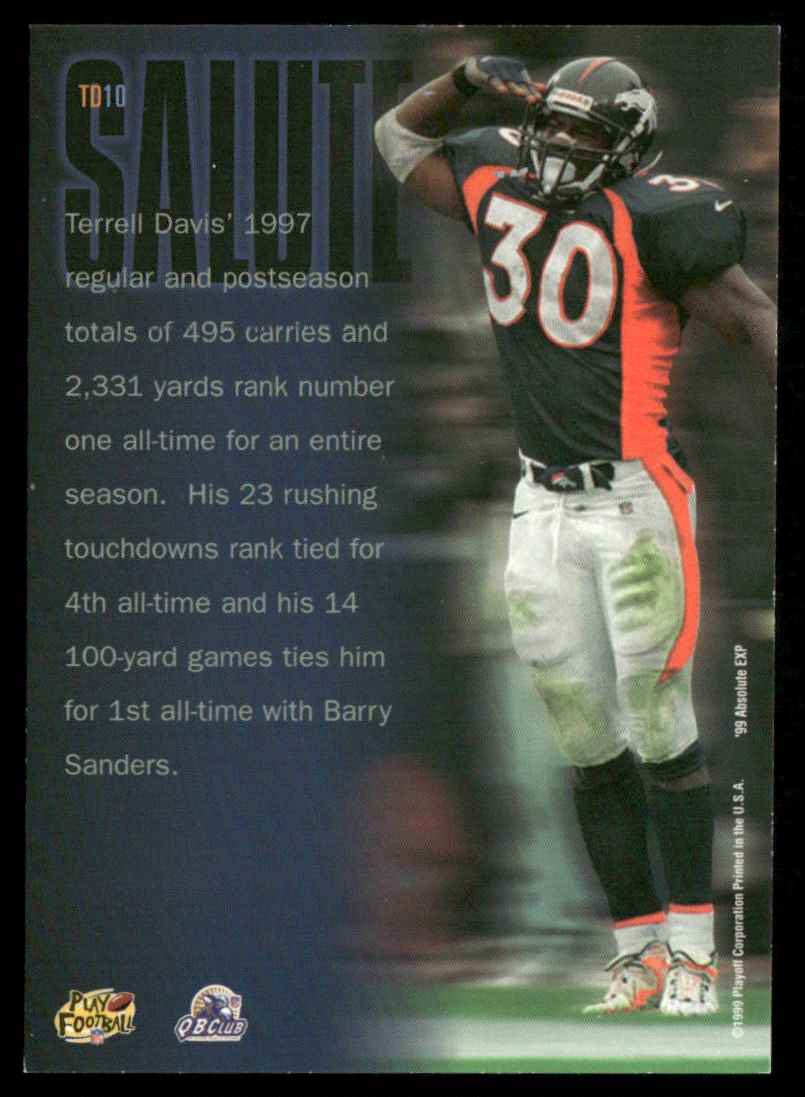 1999 Playoff Absolute EXP Terrell Davis Salute Terrell Davis #TD10 card back image