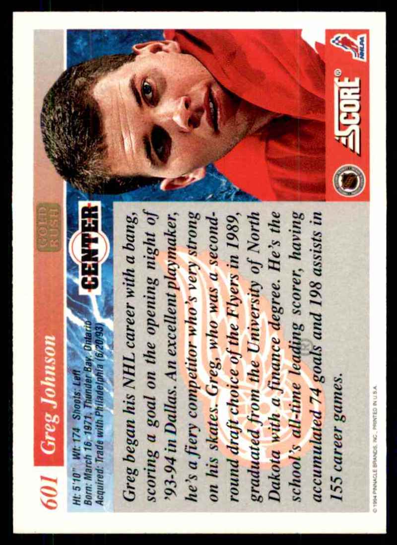 1993-94 Score Gold Rush Greg Johnson #601 card back image