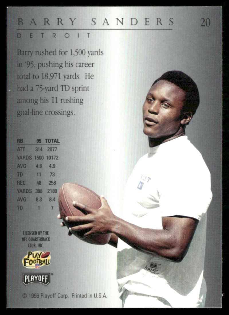 1996 Playoff Trophy Contenders Barry Sanders #20 card back image