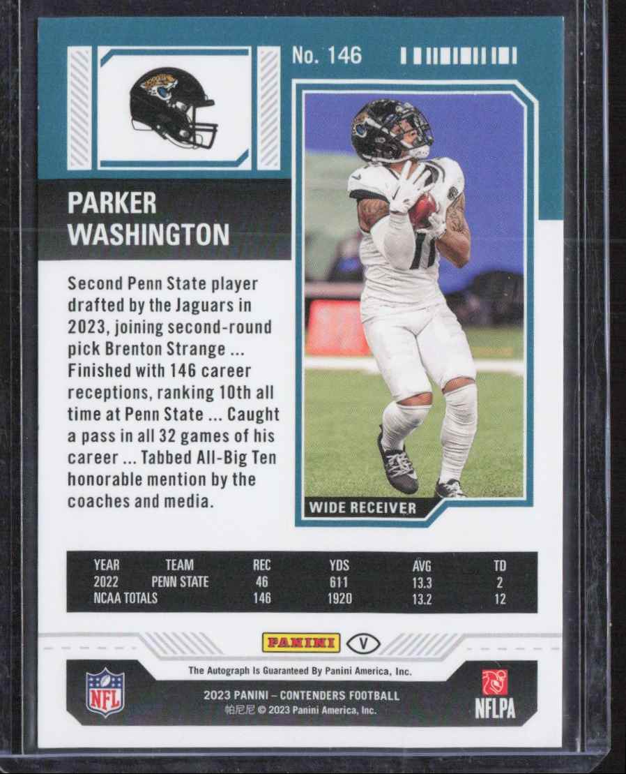 2023 Contenders Rookie Ticket Parker Washington #146 card back image