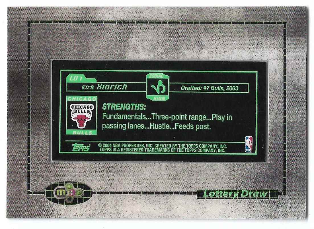 2003-04 Topps Lottery Draw Kirk Hinrich #LD-7 card back image