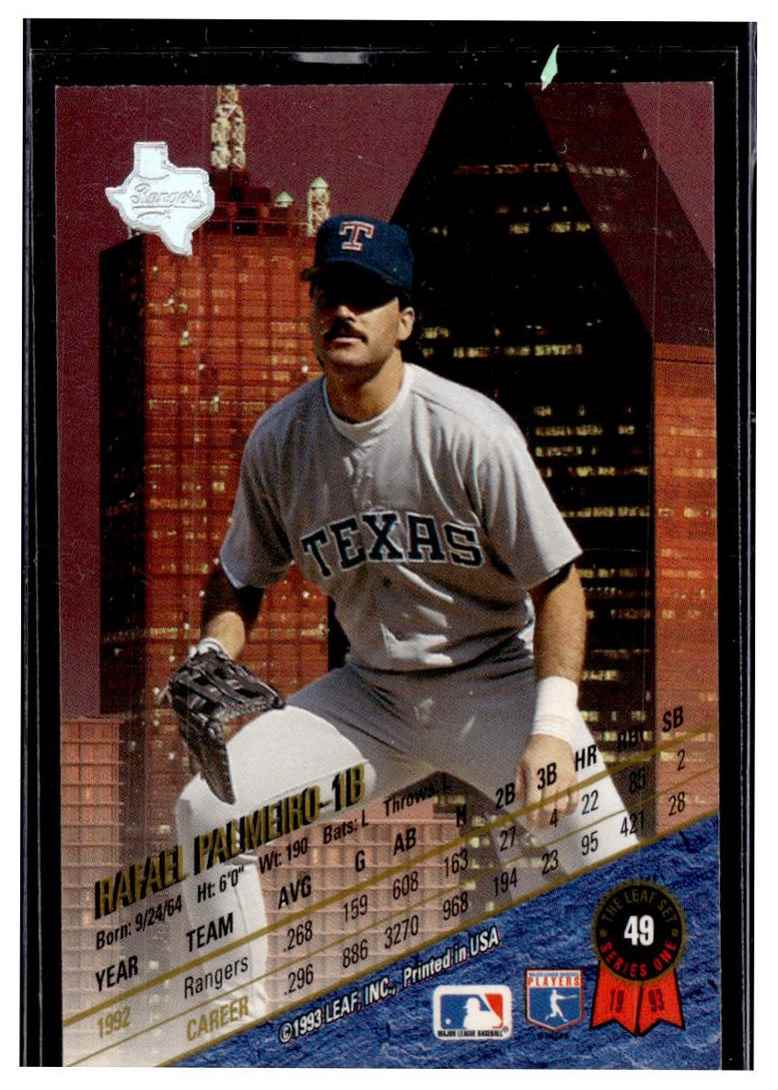 1993 Leaf Rafael Palmeiro #49 card back image