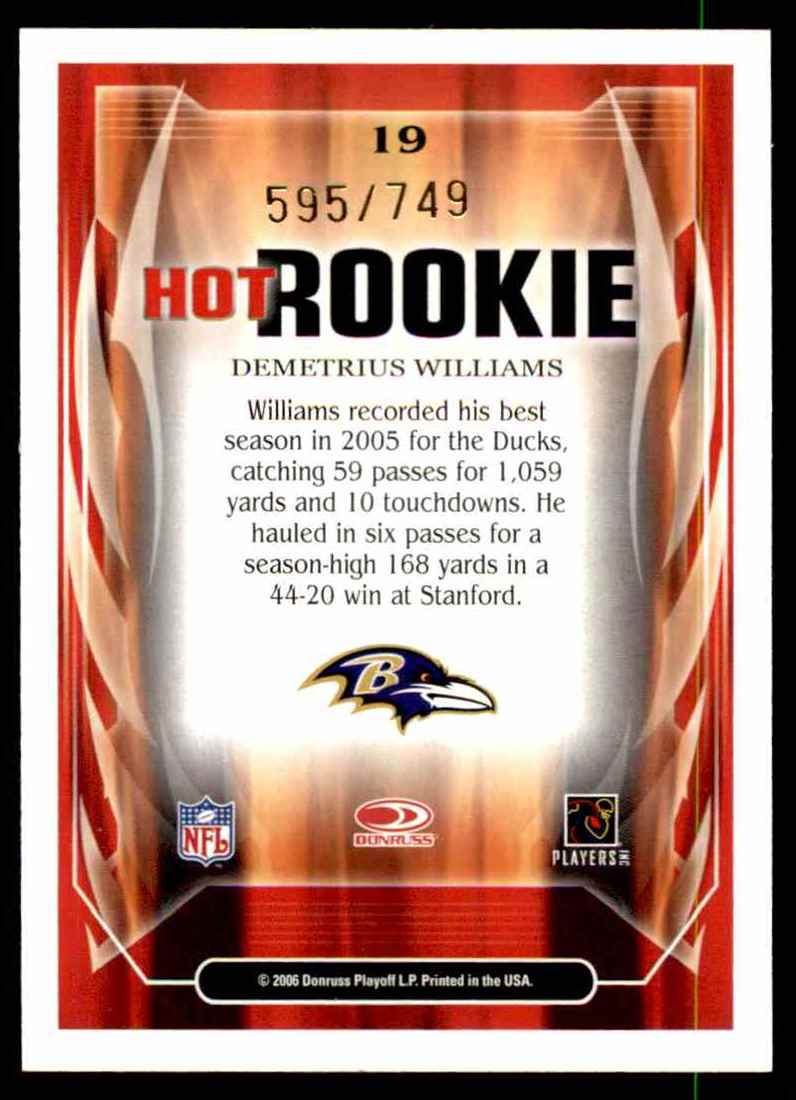 2006 Select Hot Rookies Demetrius Williams #19 card back image