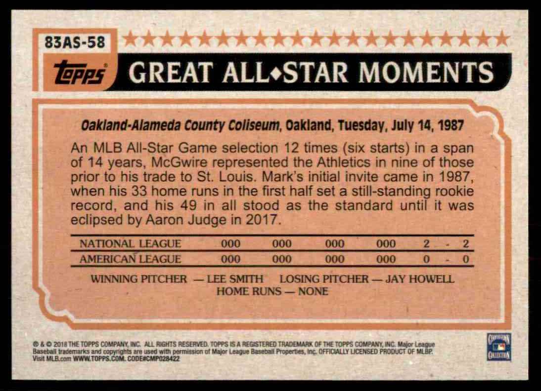 2018 Topps Series 2 1983 All-Star Insert Mark McGwire #58 card back image