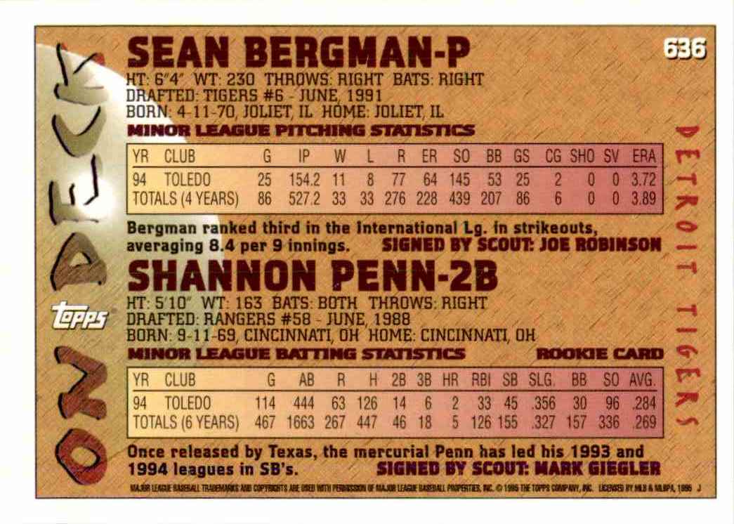 1995 Topps On Deck Sean Bergman ,Shannon Penn #636 card back image