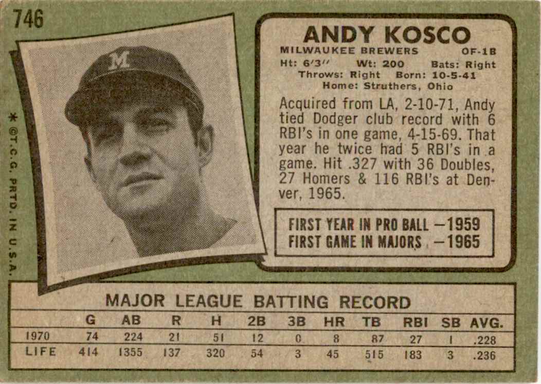 1971 Topps Andy Kosco d #746 card back image