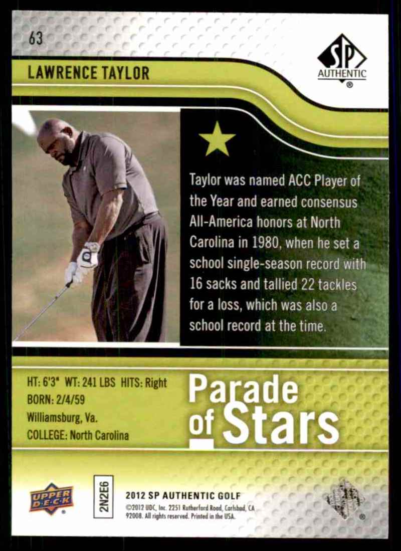 2012 SP Authentic Lawrence Taylor Ps #63 card back image