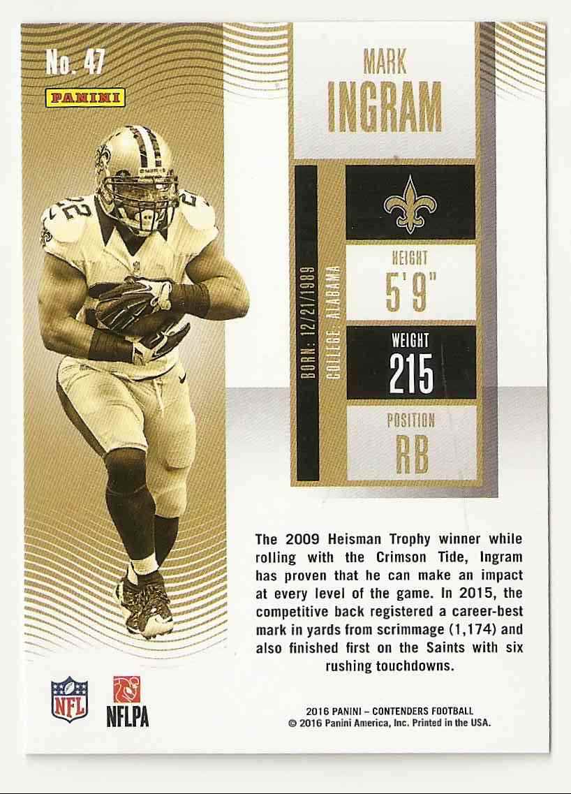 2016 2016 Panini Contenders Mark Ingram #47 card back image