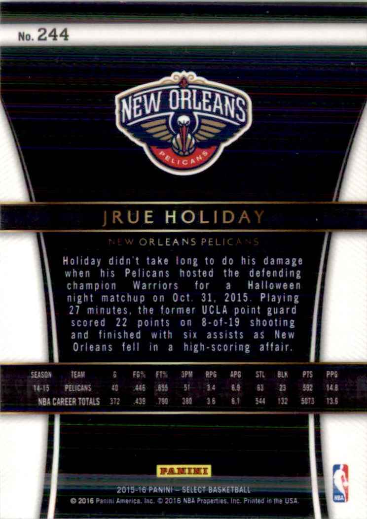 2015-16 Panini NBA Select Jrue Holiday #244 card back image
