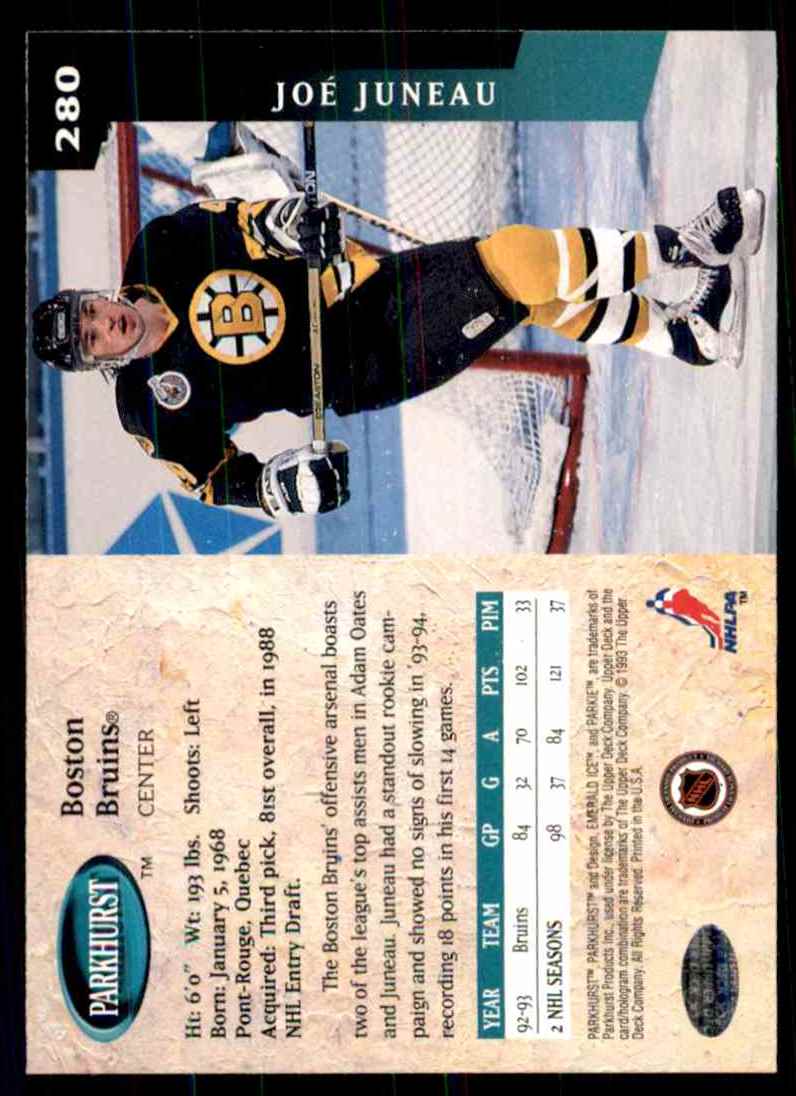 1993-94 Parkhurst Joe Juneau #280 card back image