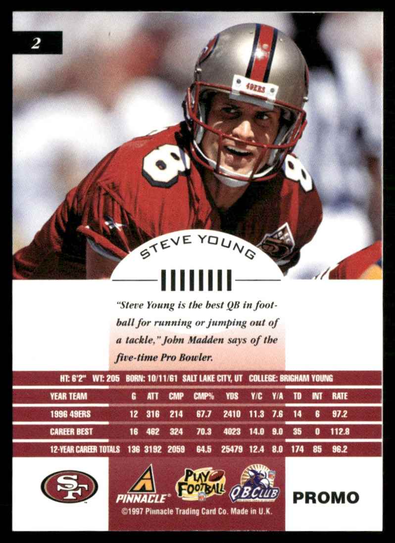 1997 Pinnacle Inscriptions Promo Steve Young #2 card back image