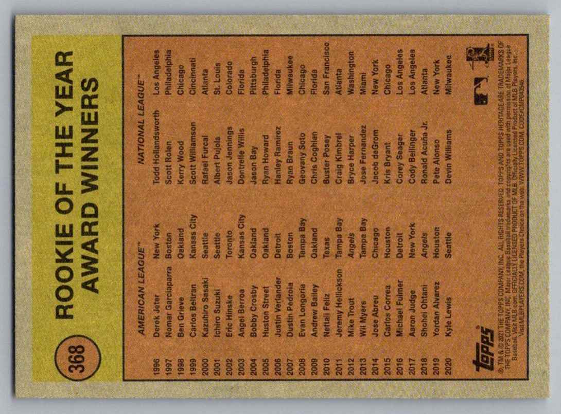 2021 Topps Heritage Rookie of the Year Award #368 card back image