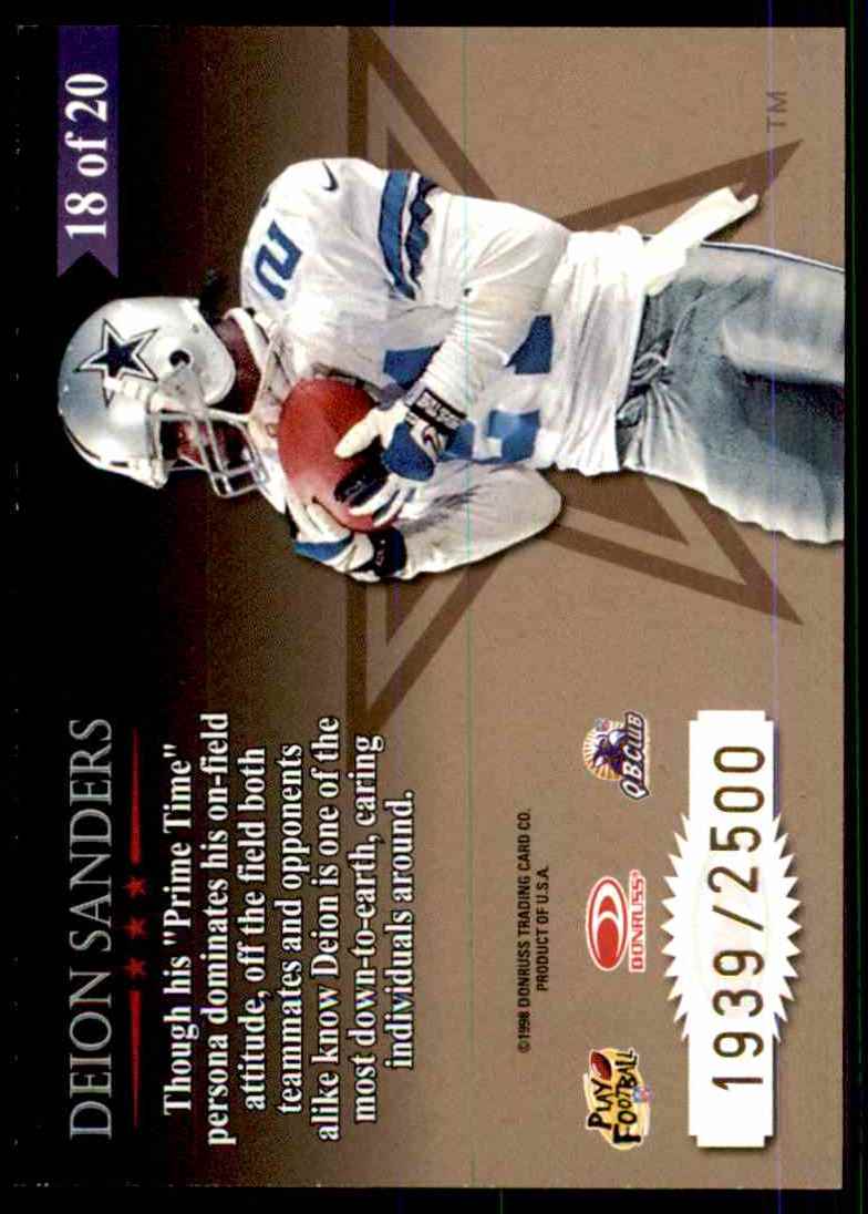 1998 Leaf Rookies & Stars Great American Heroes Deion Sanders #18 card back image