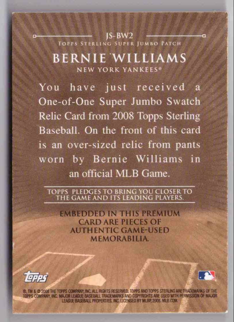 2008 Topps Sterling Jumbo Swatch Bernie Williams #JS-BW2 card back image