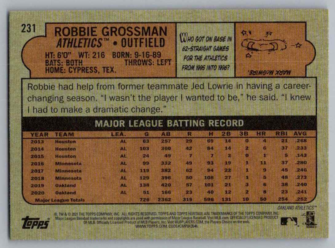2021 Topps Heritage Robbie Grossman #231 card back image