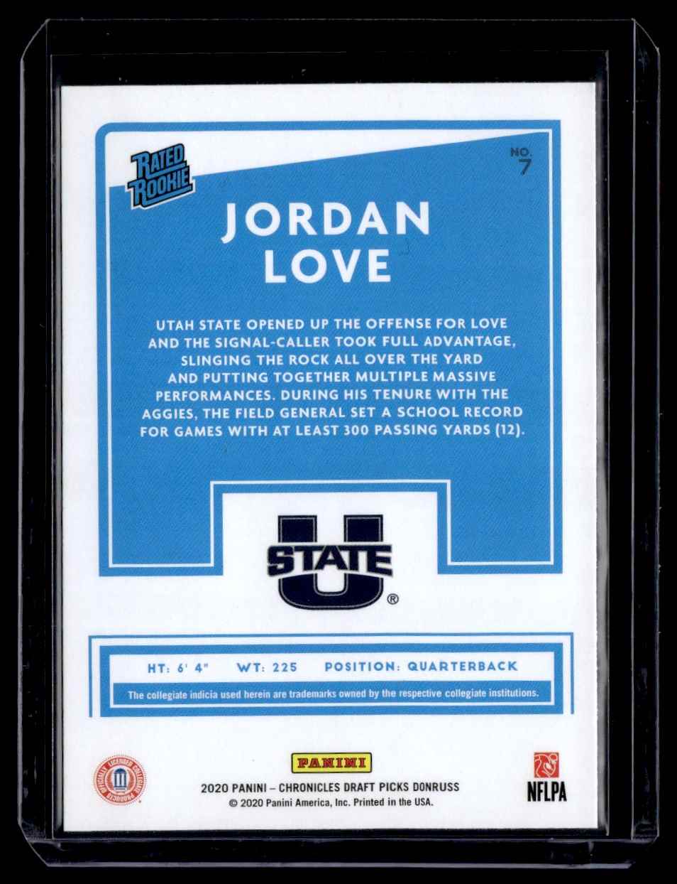 2020 Chronicles Draft Picks Donruss Jordan Love #7 card back image