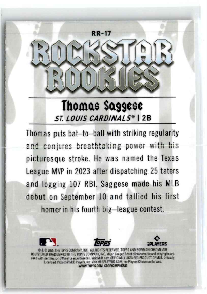 2025 Bowman Rockstar Rookies Thomas Saggese #RR-17 card back image