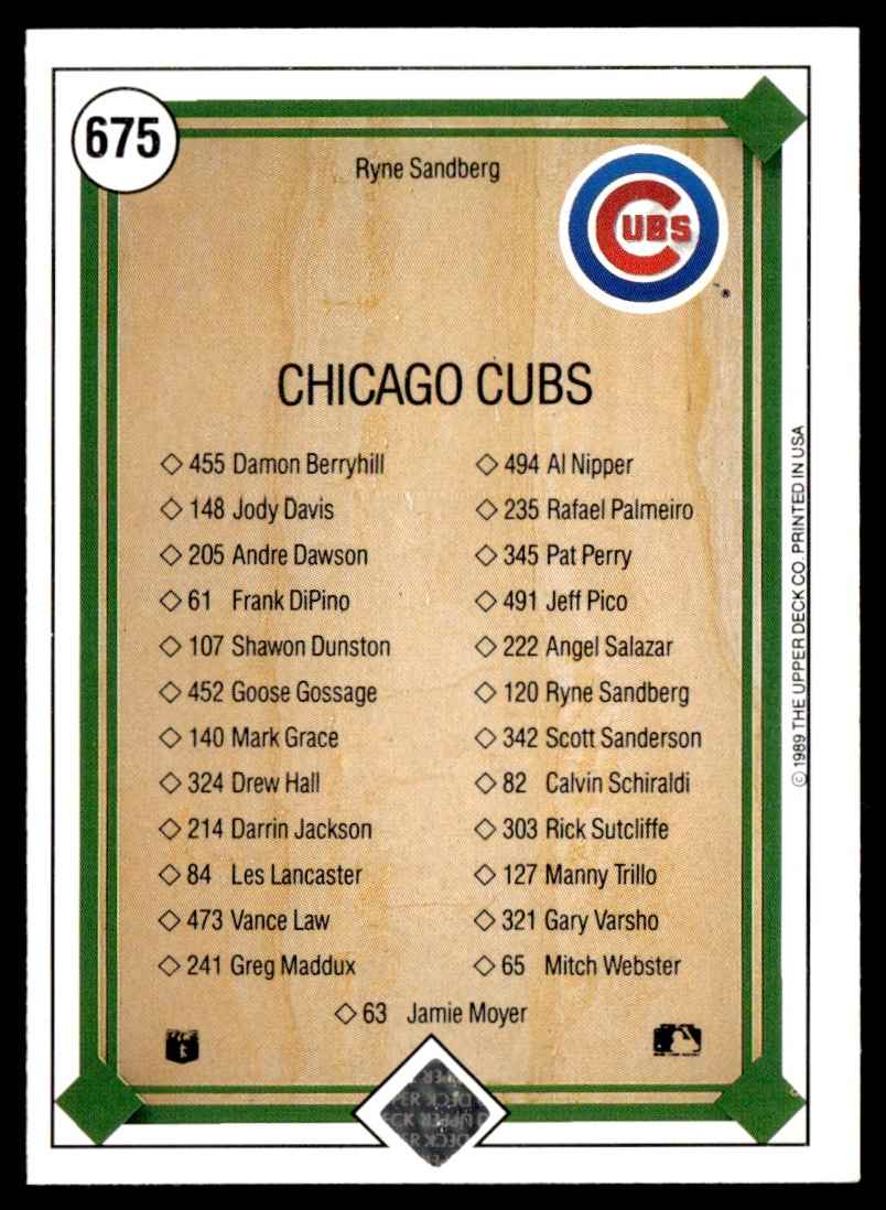 1989 Upper Deck Ryne Sandberg #675 card back image