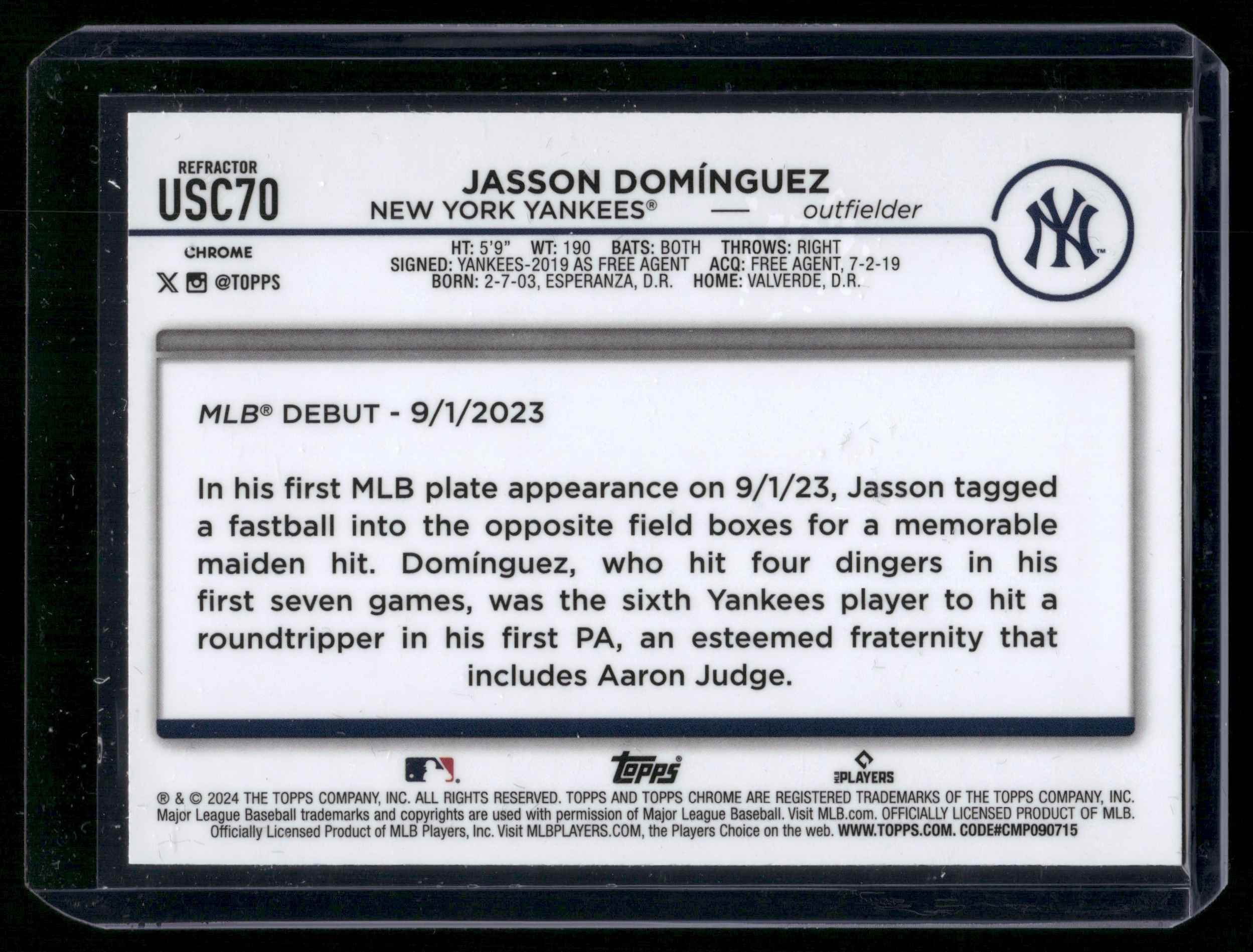 2024 Topps Chrome Jasson Domínguez #89 card back image