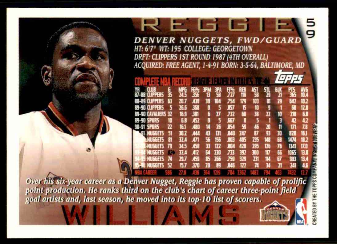 1996-97 Topps Reggie Williams #59 card back image