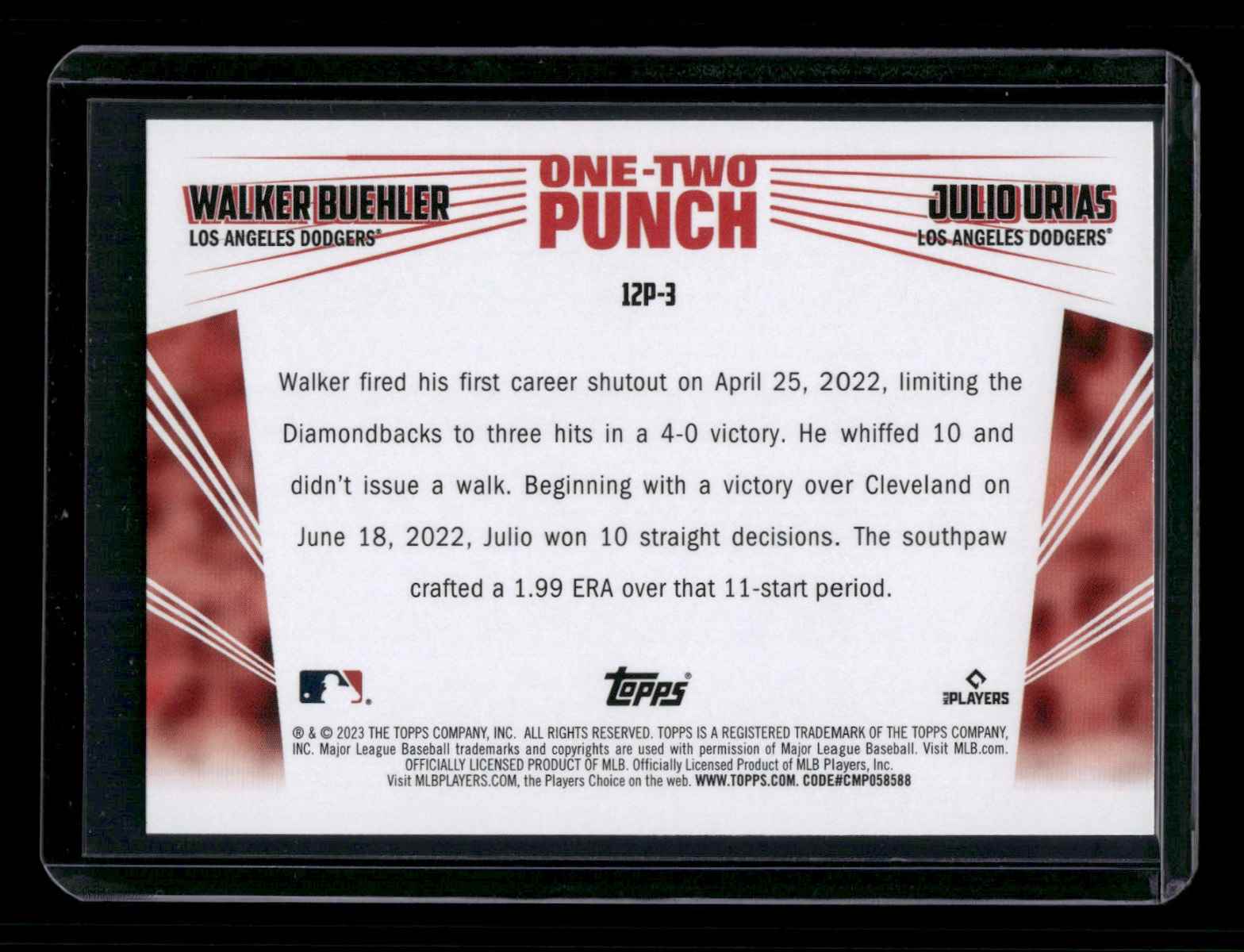 2023 Topps One-Two Punch Walker Buehler / Julio Urias #12P-3 card back image
