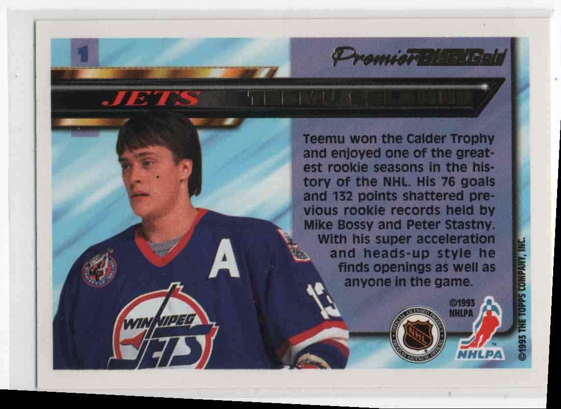 1993-94 Topps Premier Black Gold Teemu Selanne #1 card back image